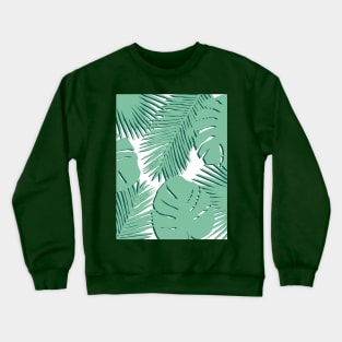 Tropical, Palm Leaves, Monstera Leaves on White Crewneck Sweatshirt